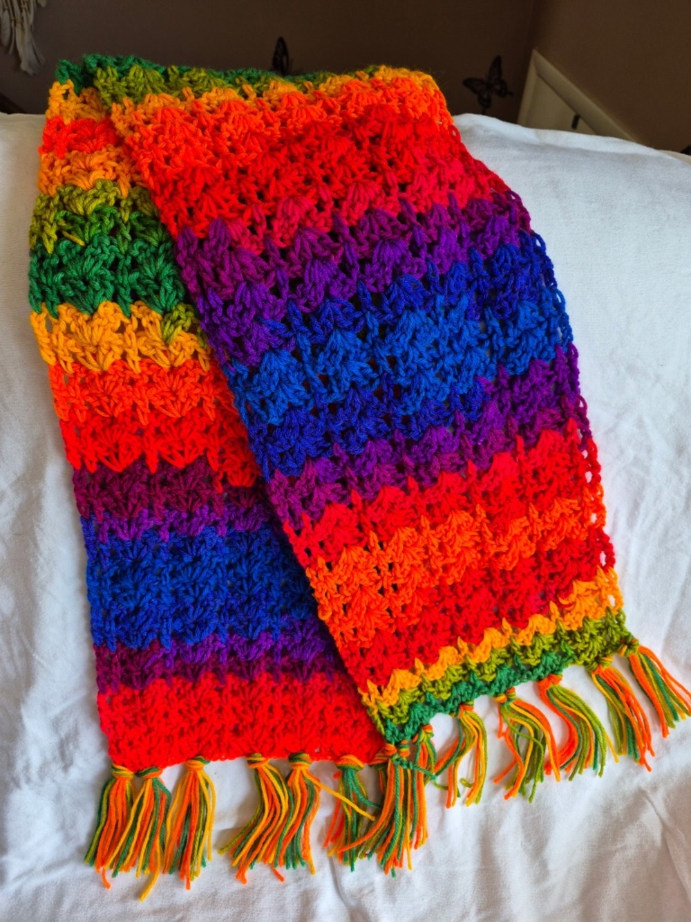 Handmade Multicolor Crochet Scarf with tassels
